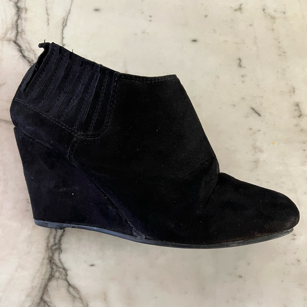Faux Suede Wedge Booties - Black, Women's 9/10